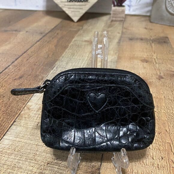 Brighton Black Croc Leather Coin Change Purse - Heart Design - Picture 1 of 9